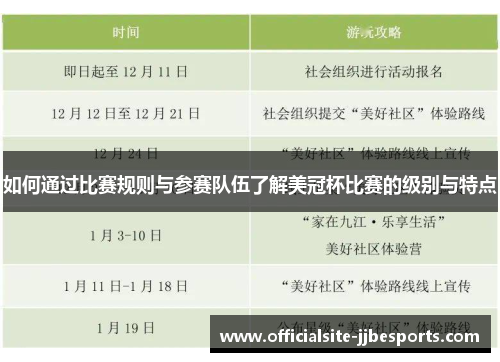 如何通过比赛规则与参赛队伍了解美冠杯比赛的级别与特点